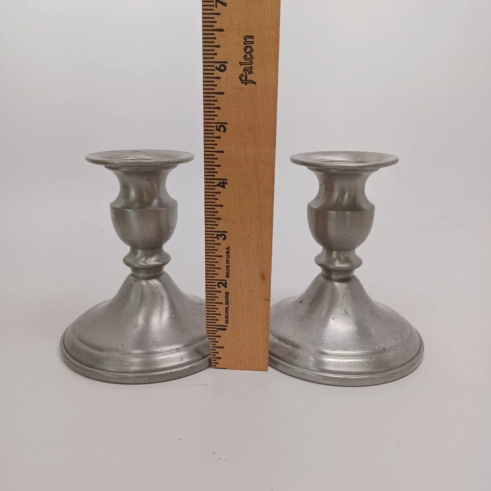 Web Pewter Weighted Candlestick Pair Silver Tone Taper Candle Holders Set of 2